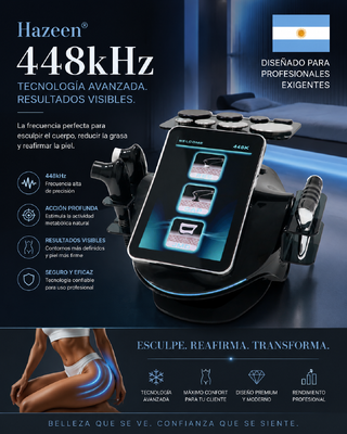 Hazeen 448K Tensamax Radiofrecuencia monopolar therapy y estetica en modo monopolar con RET/CET, para salones y clinicas. हेज़ीन 448K टेन्सैक्स रेडियो फ्रीक्वेंसी मोनोपोलर थेरेपी एंड एस्टेटिक ए मोनोपोलर मोड के साथ RET/CET, सैलून और क्लीनिकों के लिए